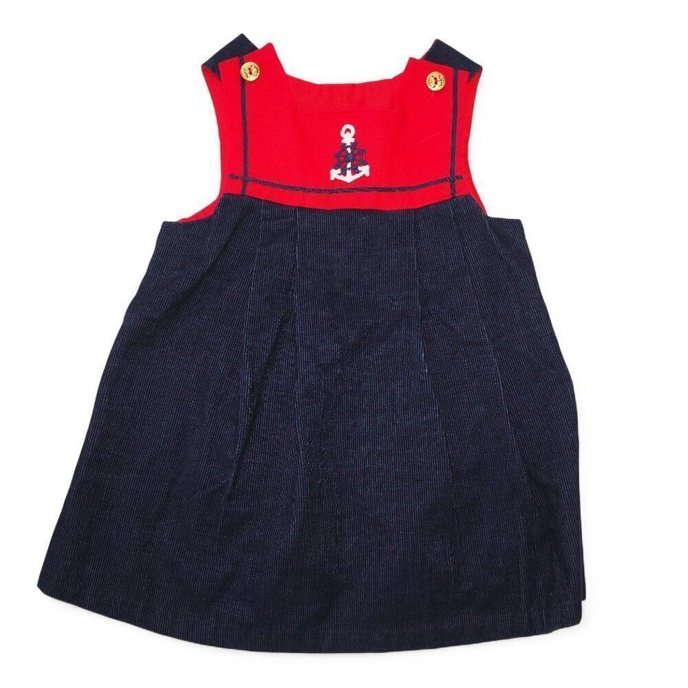 Little Bitty Vintage Nautical Anchor Sailor‎ Dress Red / Navy Toddler 2T